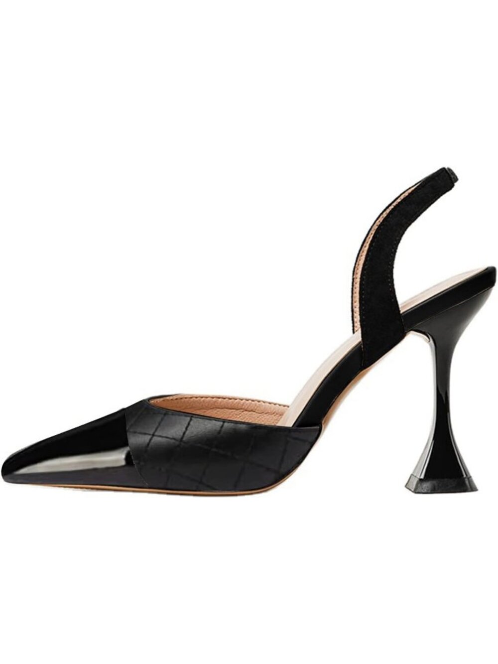 Women's Cool Black Rubber Slingback Pointed Toe Slip On Stiletto Heels